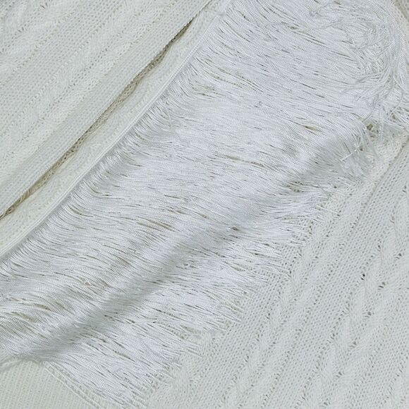 L’Agence Savanah Fringe V-Neck Cotton Knit Sweater - Ivory - Size Medium - Picture 4 of 7